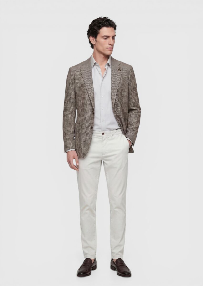 Light Brown Patterned Zeroweight Slim Fit Cotton Blended Jacket - 2