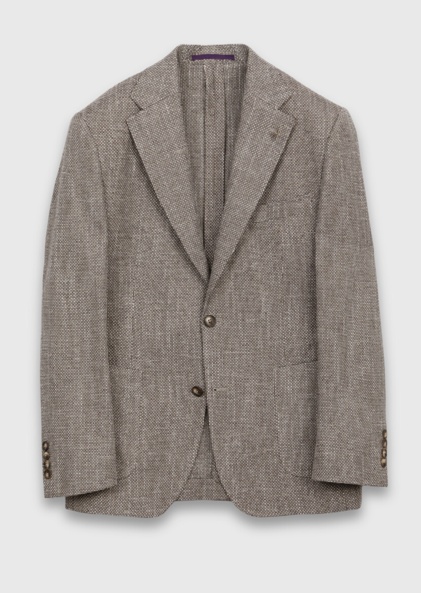 Light Brown Patterned Zeroweight Slim Fit Cotton Blended Jacket - 6