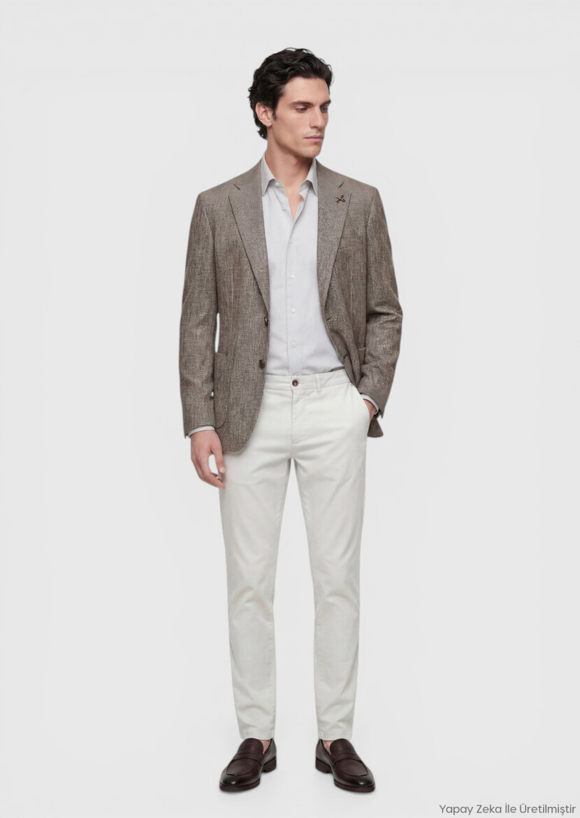 Light Brown Patterned Zeroweight Slim Fit Cotton Blended Jacket - RAMSEY