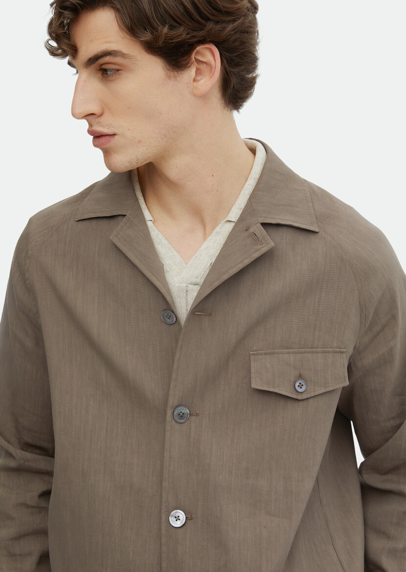 Light Brown Plain Comfort Fit Linen Blended Suit - 4