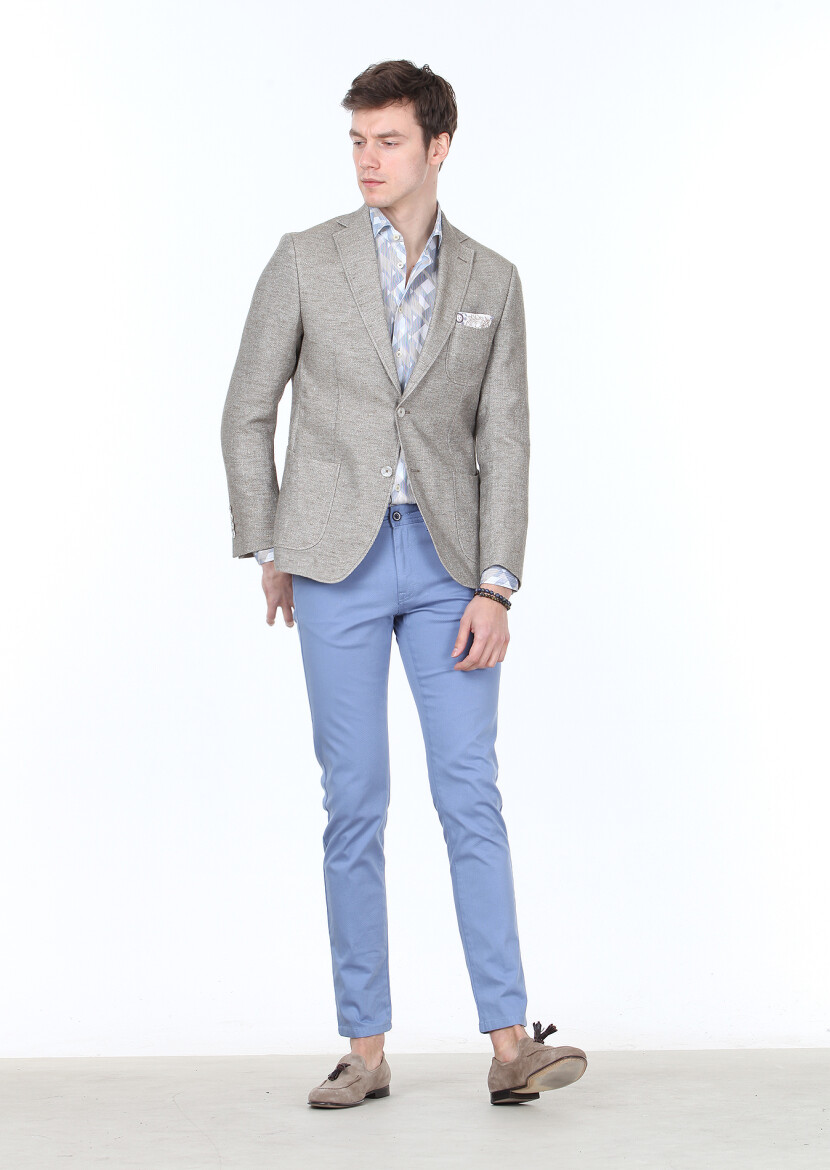 Light Brown Plain Zeroweight Slim Fit Cotton Blended Jacket - 2