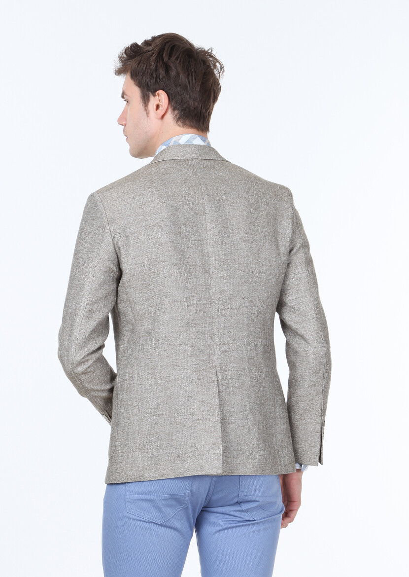 Light Brown Plain Zeroweight Slim Fit Cotton Blended Jacket - 4