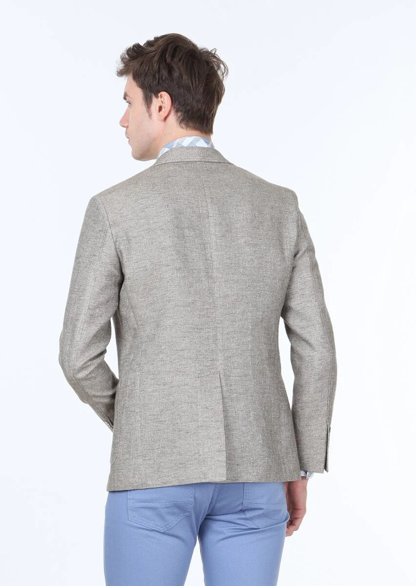 Light Brown Plain Zeroweight Slim Fit Cotton Blended Jacket - 4