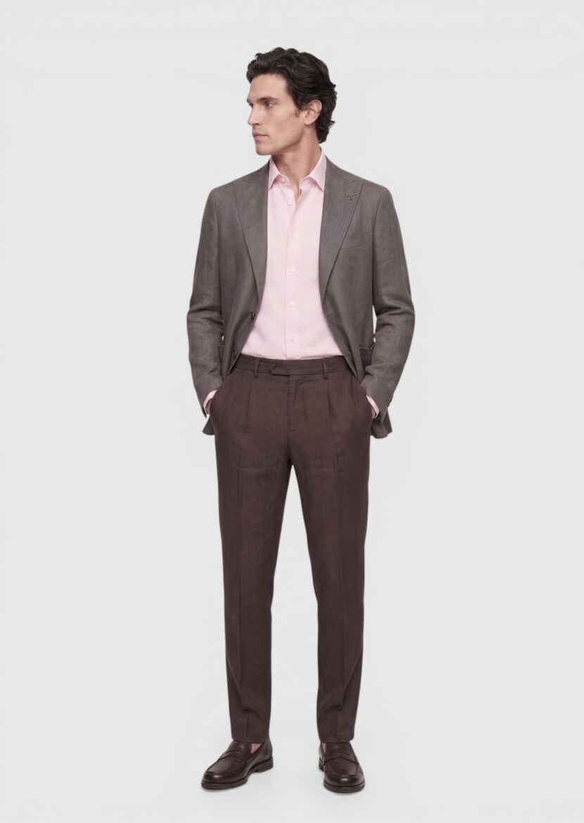 Light Brown Plain Zeroweight Slim Fit Linen Blended Jacket - 4