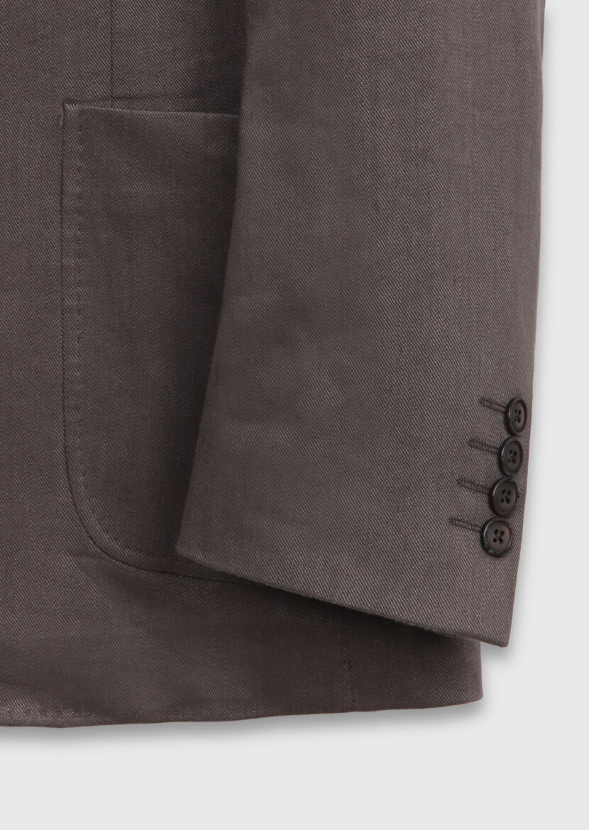 Light Brown Plain Zeroweight Slim Fit Linen Blended Jacket - 8