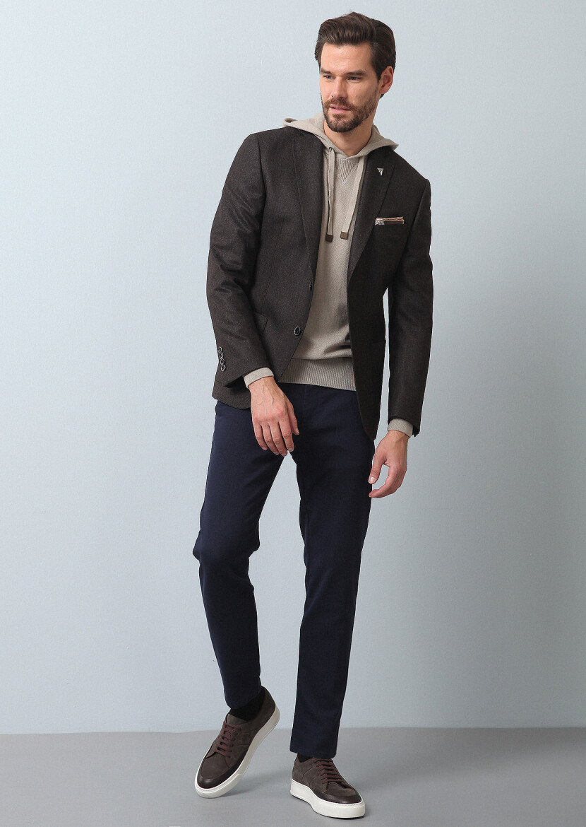Light Brown Plain Zeroweight Slim Fit Wool Blended Jacket - 3