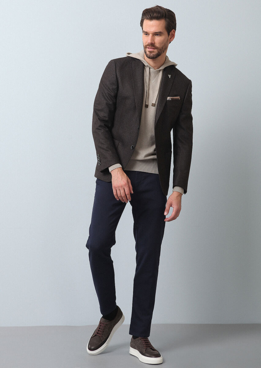 Light Brown Plain Zeroweight Slim Fit Wool Blended Jacket - 3