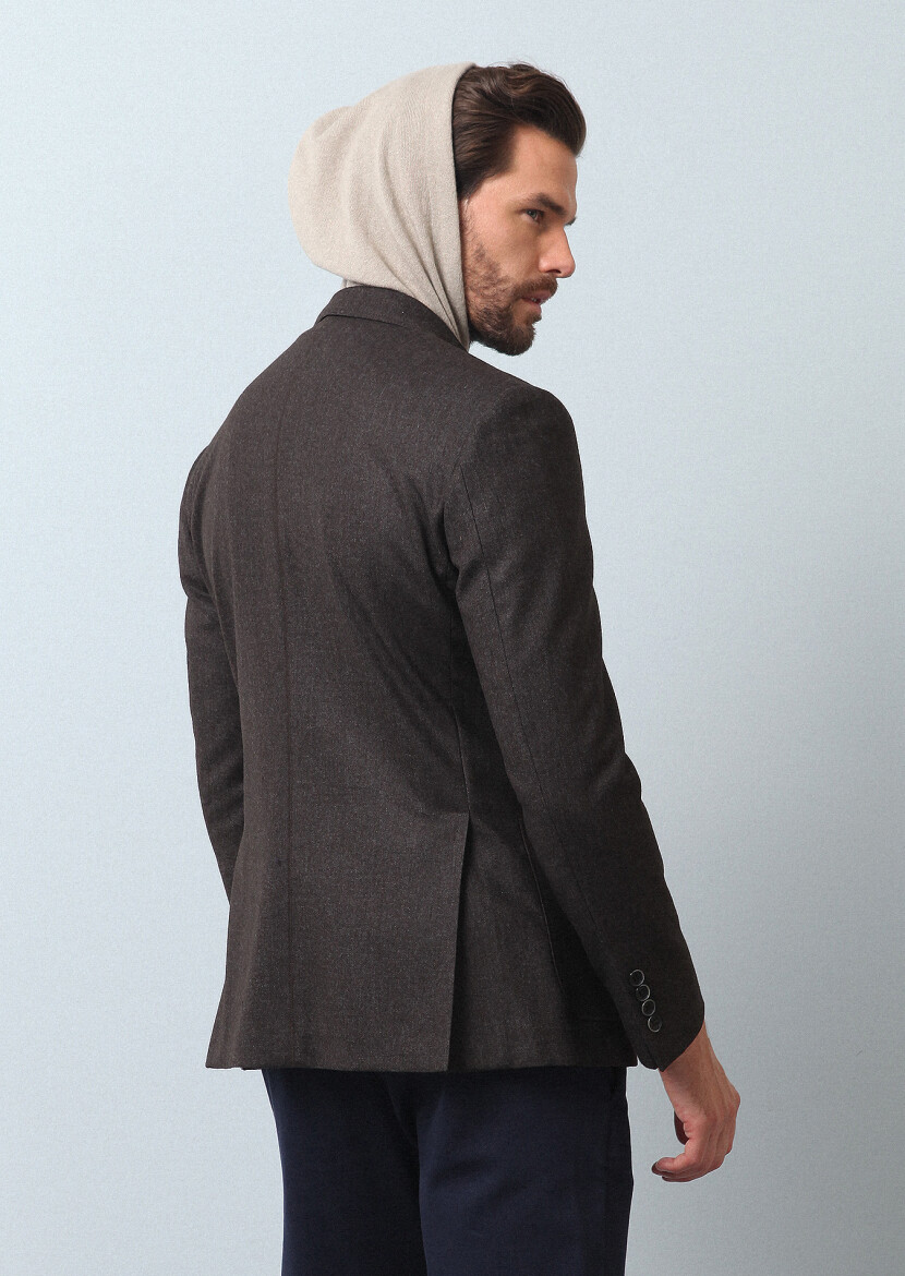 Light Brown Plain Zeroweight Slim Fit Wool Blended Jacket - 5