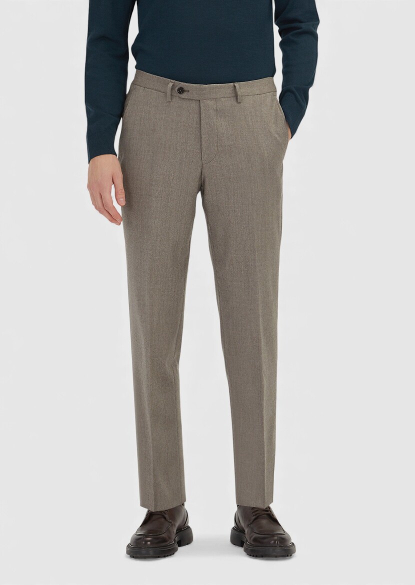 Light Brown Regular Fit Classical 100% Wool Trousers - RAMSEY