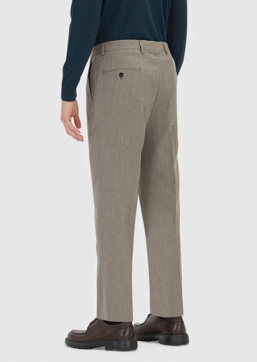 Light Brown Regular Fit Classical 100% Wool Trousers - 4
