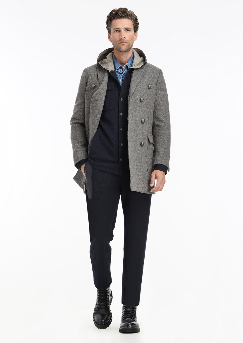 Light Brown Regular Fit Double Breasted Collar Casual Knitting Overcoat - RAMSEY