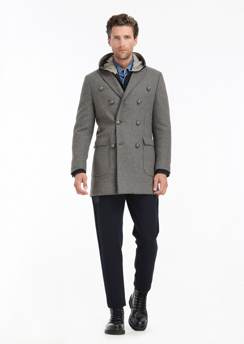 Light Brown Regular Fit Double Breasted Collar Casual Knitting Overcoat - RAMSEY