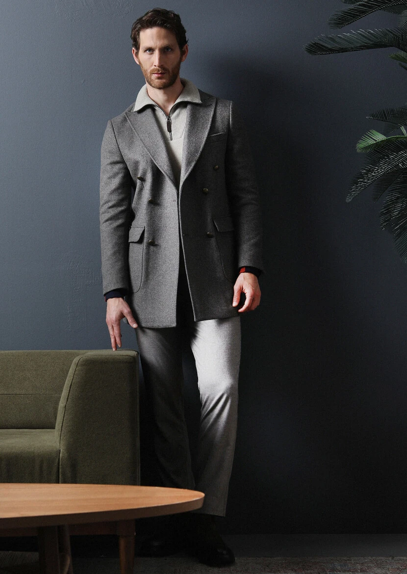Light Brown Regular Fit Double Breasted Collar Casual Weaving Overcoat - 2