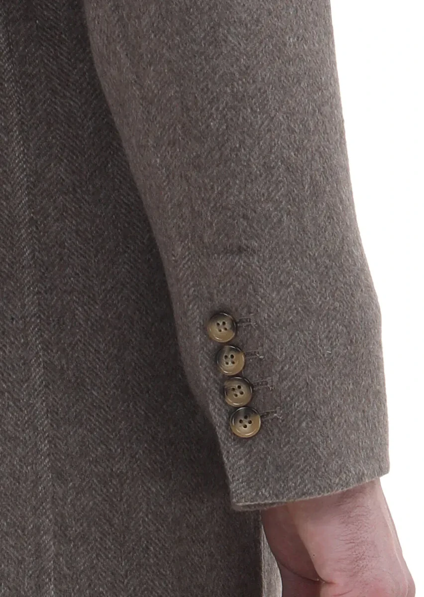 Light Brown Regular Fit Double Breasted Collar Classical Weaving Overcoat - 5