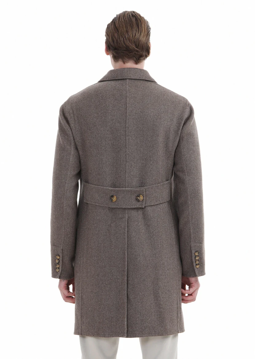 Light Brown Regular Fit Double Breasted Collar Classical Weaving Overcoat - 6