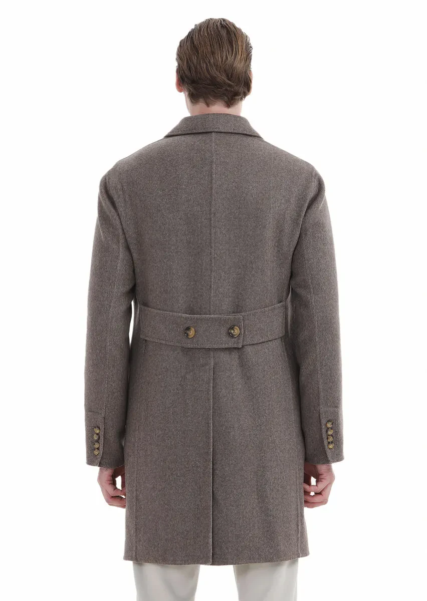 Light Brown Regular Fit Double Breasted Collar Classical Weaving Overcoat - 6