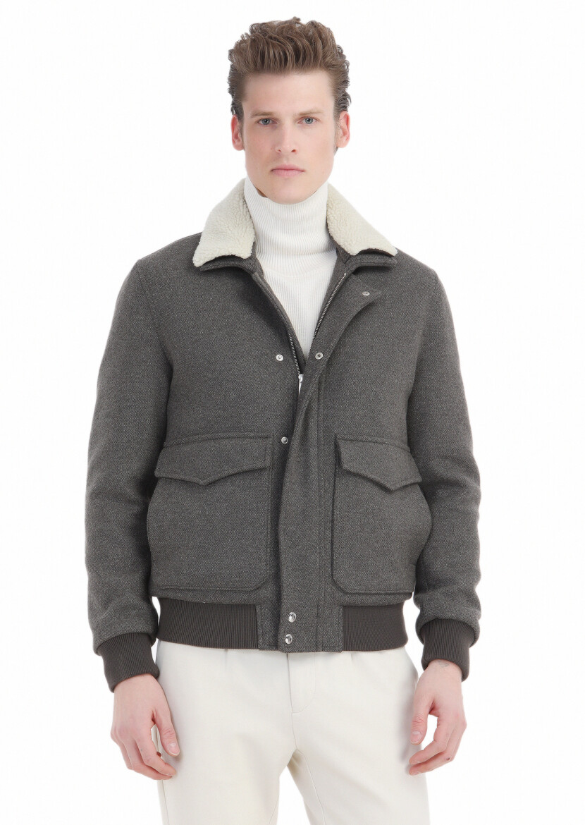 Light Brown Regular Fit Shirt Collar Casual Knitting Coat - 1