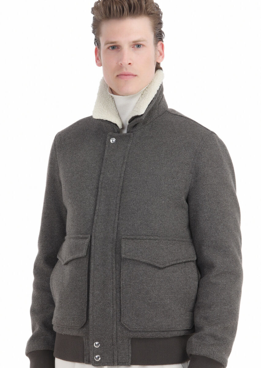 Light Brown Regular Fit Shirt Collar Casual Knitting Coat - 4