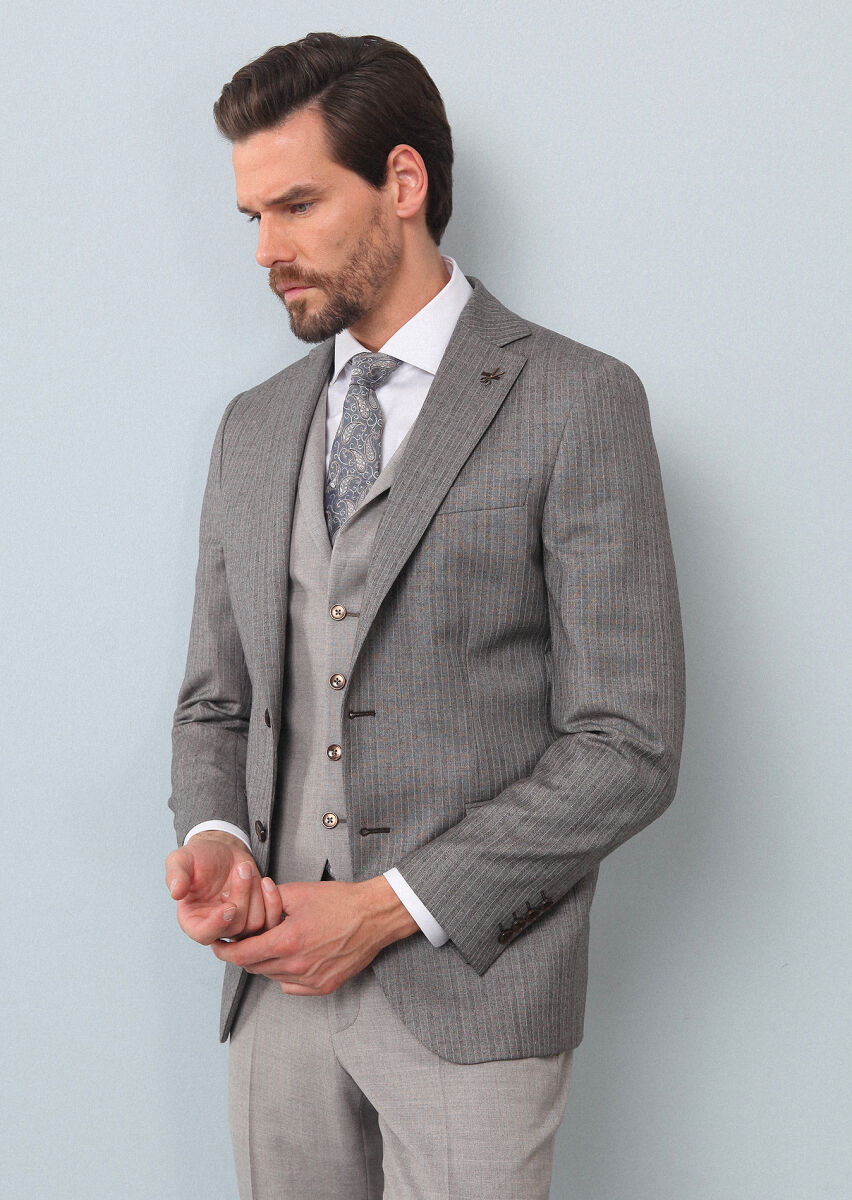Light Brown Suit With Waistcoat - 1