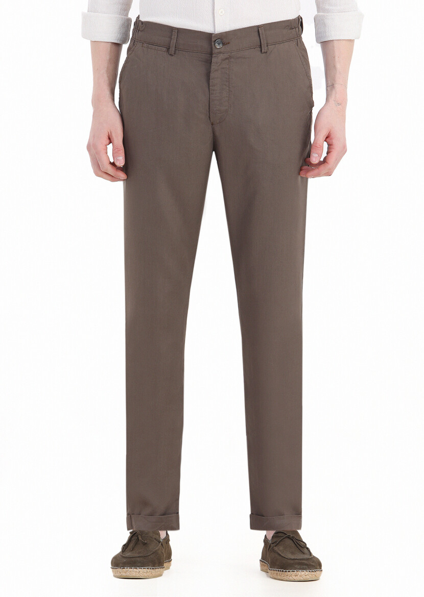 Light Brown Weaving Jogging Fit Casual Trousers 