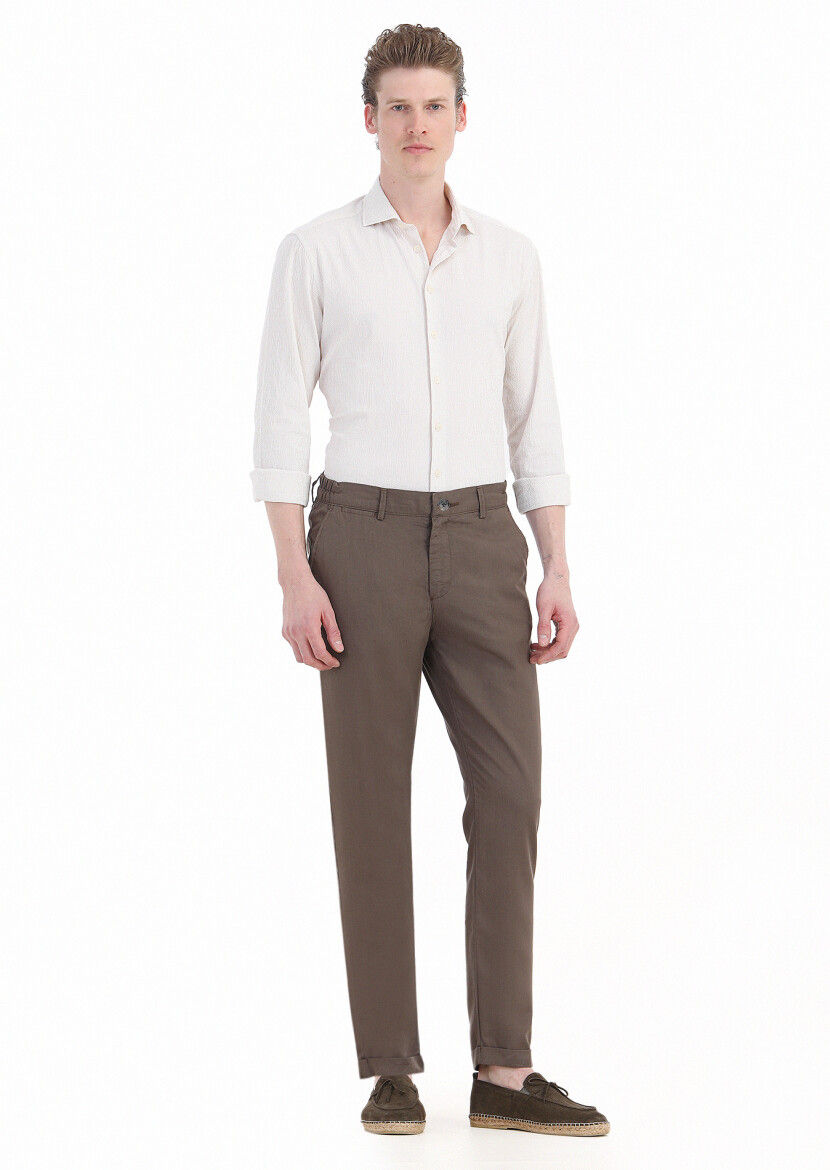 Light Brown Weaving Jogging Fit Casual Trousers - 3