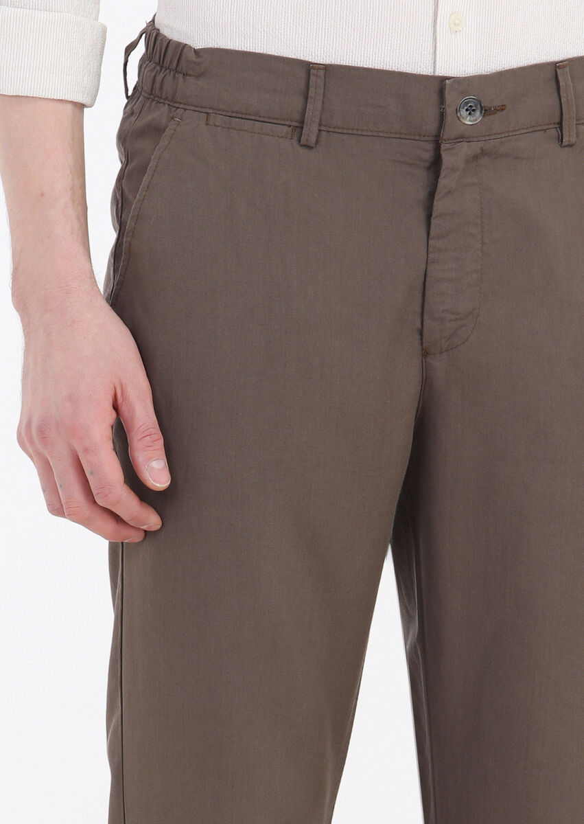 Light Brown Weaving Jogging Fit Casual Trousers - 3