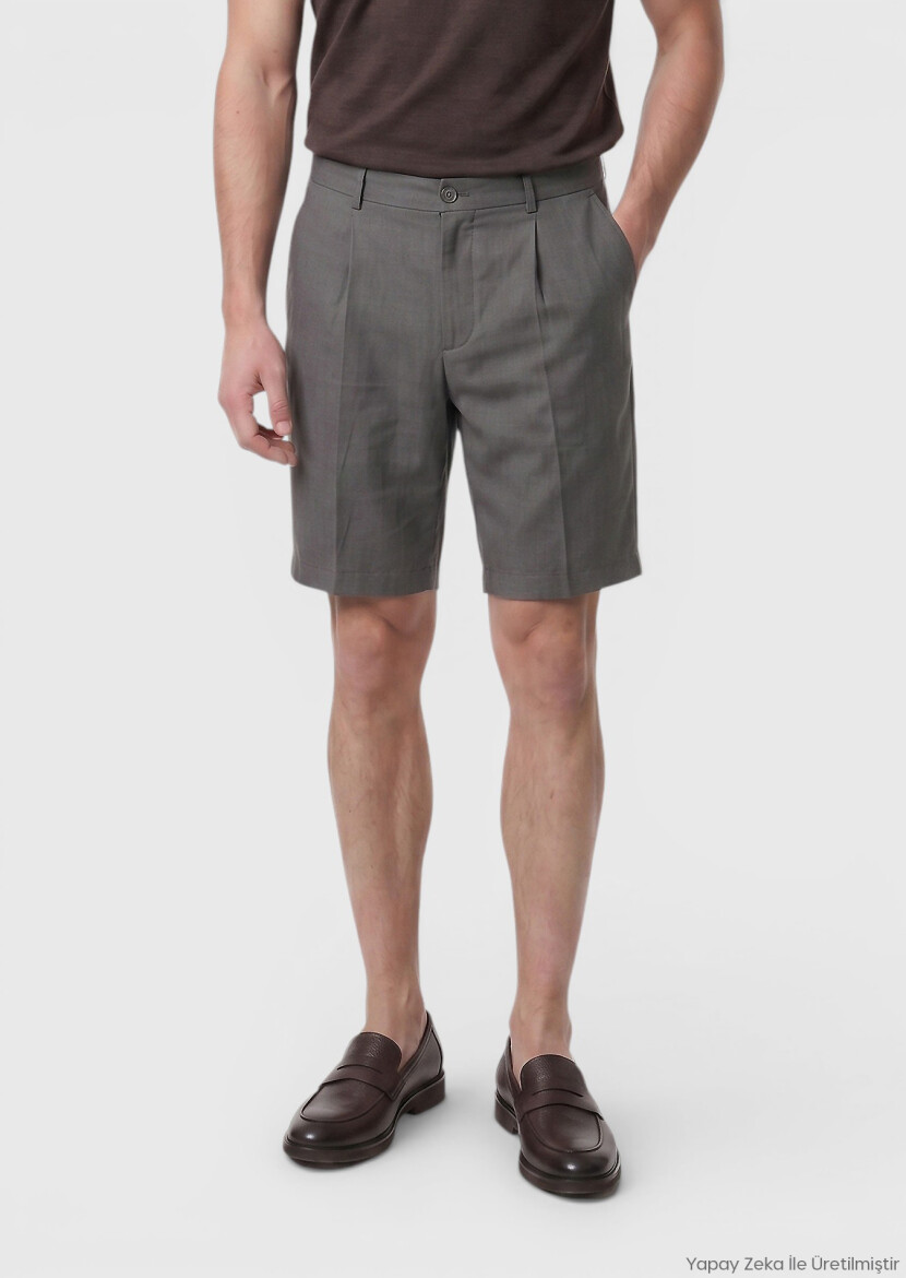 Light Brown Weaving Regular Fit Casual Linen Blended Bermuda - RAMSEY