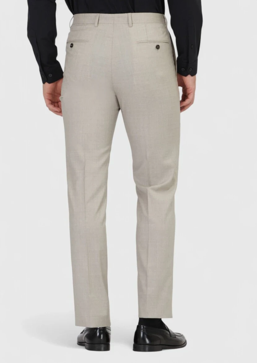 Light Brown Weaving Regular Fit Classical 100% Wool Trousers - 4