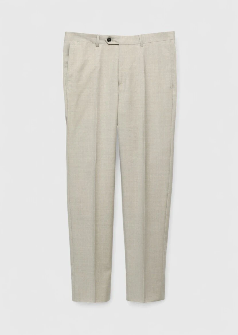 Light Brown Weaving Regular Fit Classical 100% Wool Trousers - 5