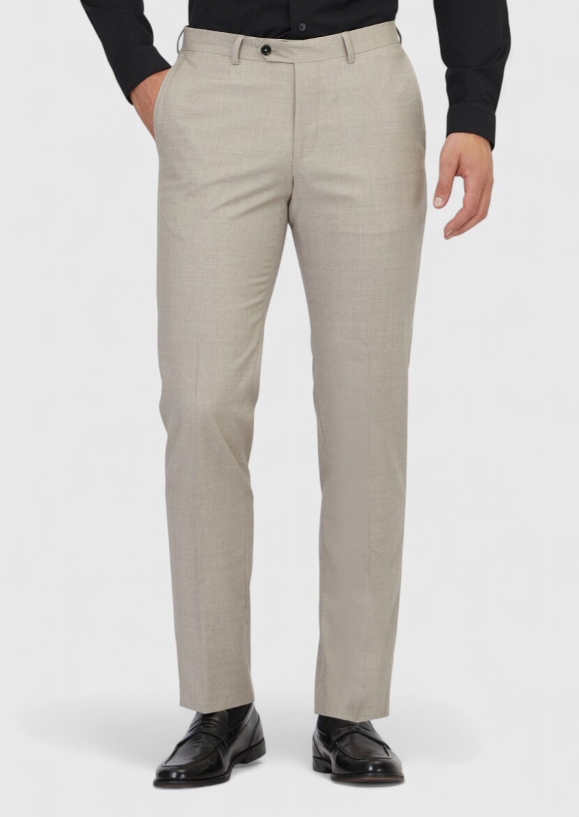 Light Brown Weaving Regular Fit Classical 100% Wool Trousers - 2