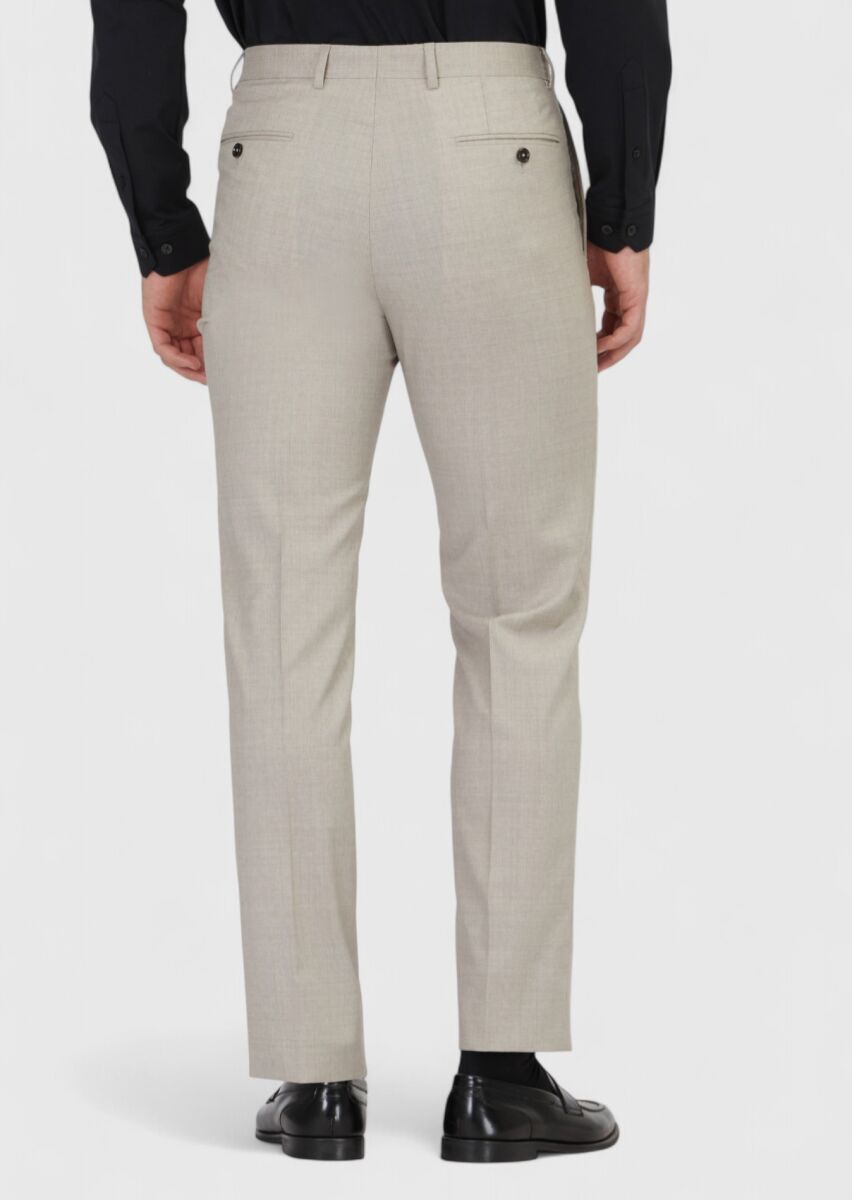 Light Brown Weaving Regular Fit Classical 100% Wool Trousers - 4