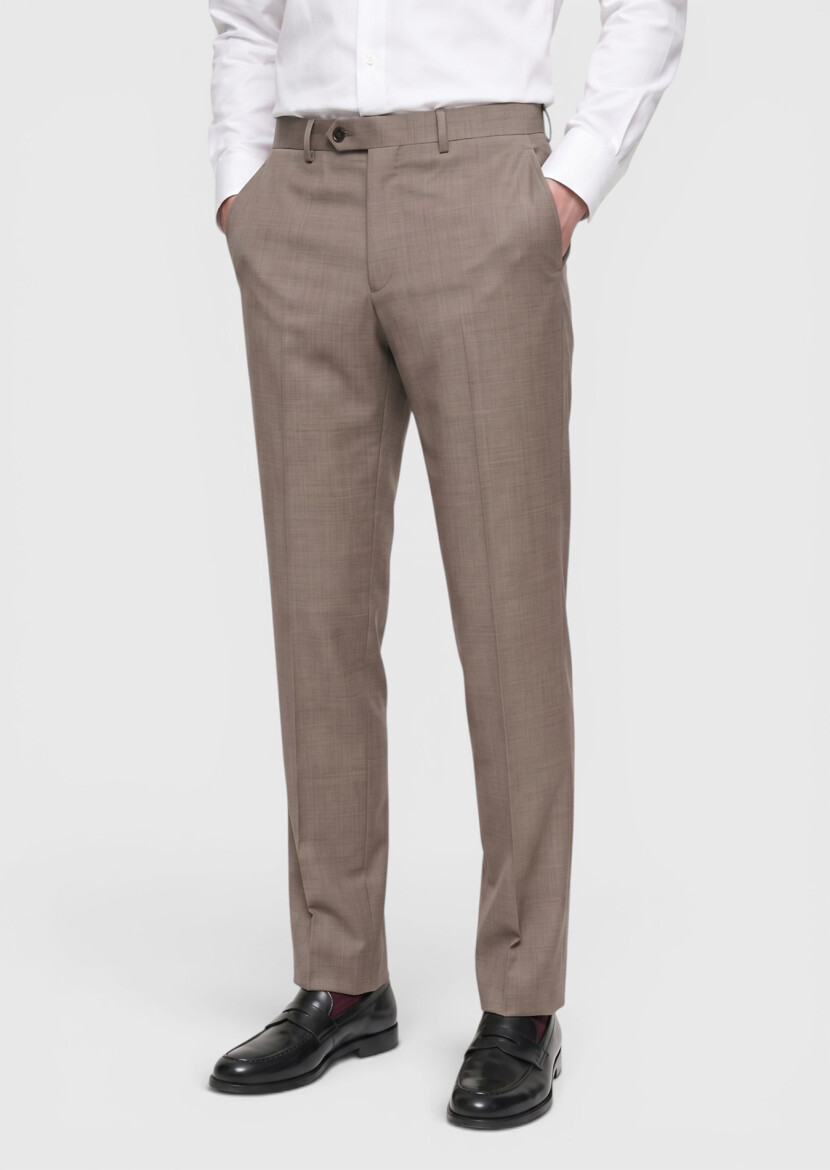 Light Brown Weaving Regular Fit Classical 100% Wool Trousers 