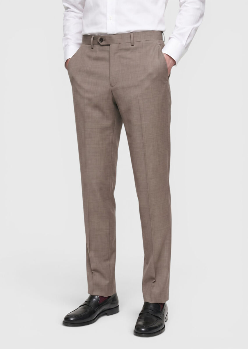 Light Brown Weaving Regular Fit Classical 100% Wool Trousers - 2