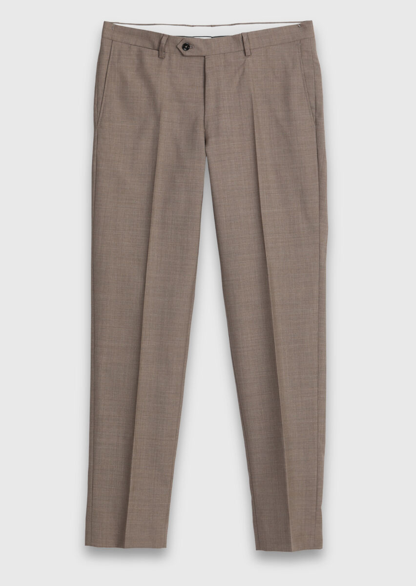 Light Brown Weaving Regular Fit Classical 100% Wool Trousers - 6