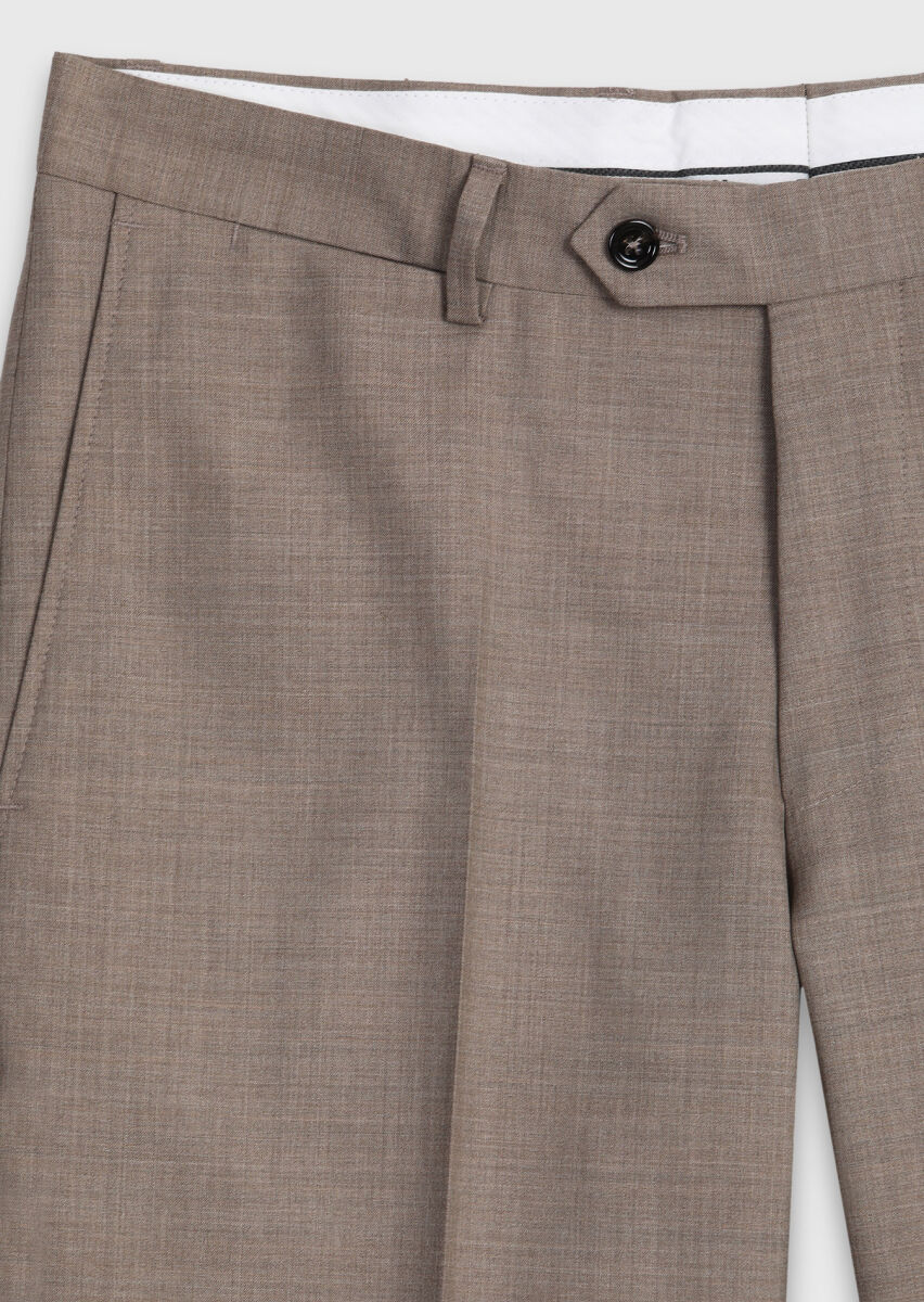 Light Brown Weaving Regular Fit Classical 100% Wool Trousers - 7