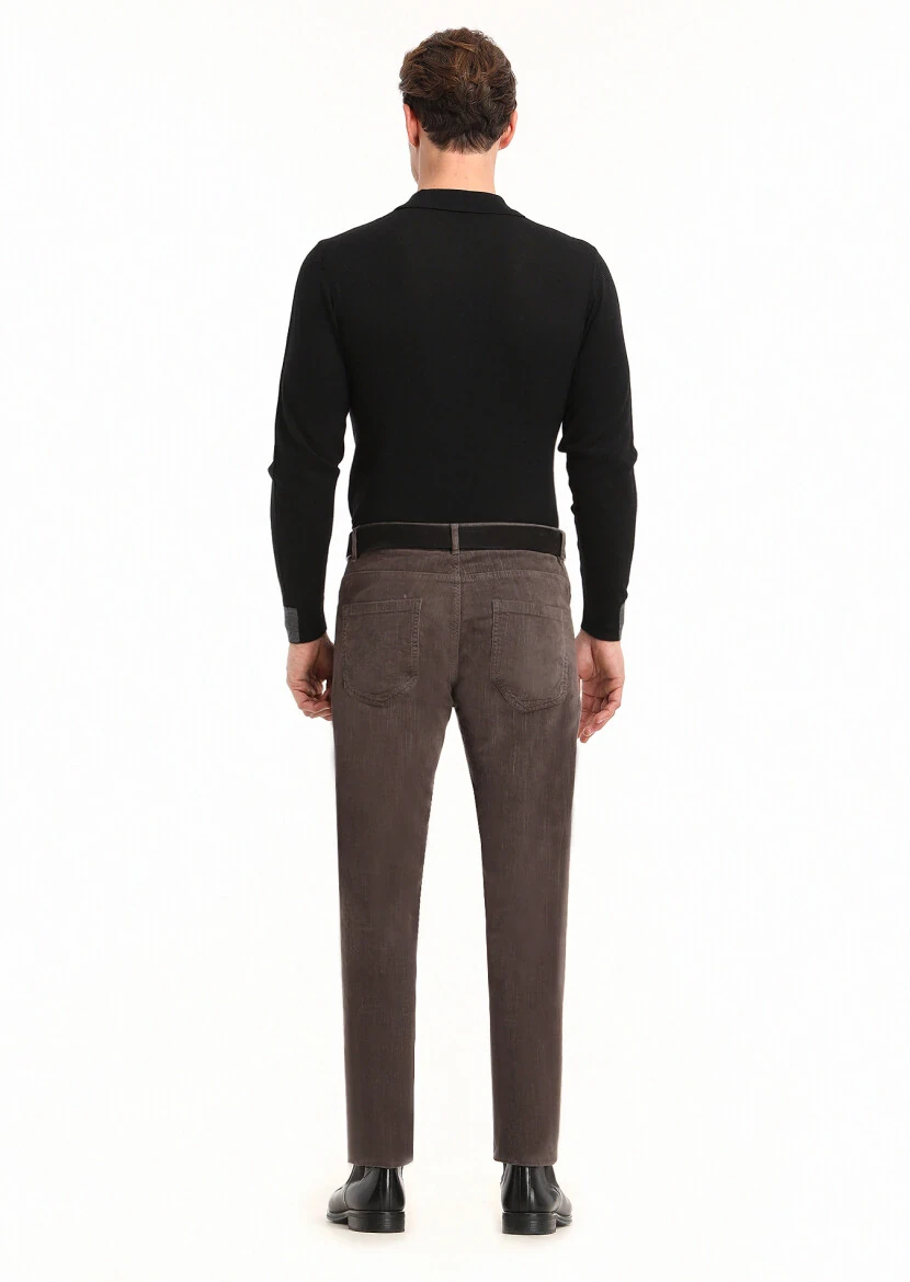 Light Brown Weaving Slim Fit Casual Cotton Blended Trousers - 4