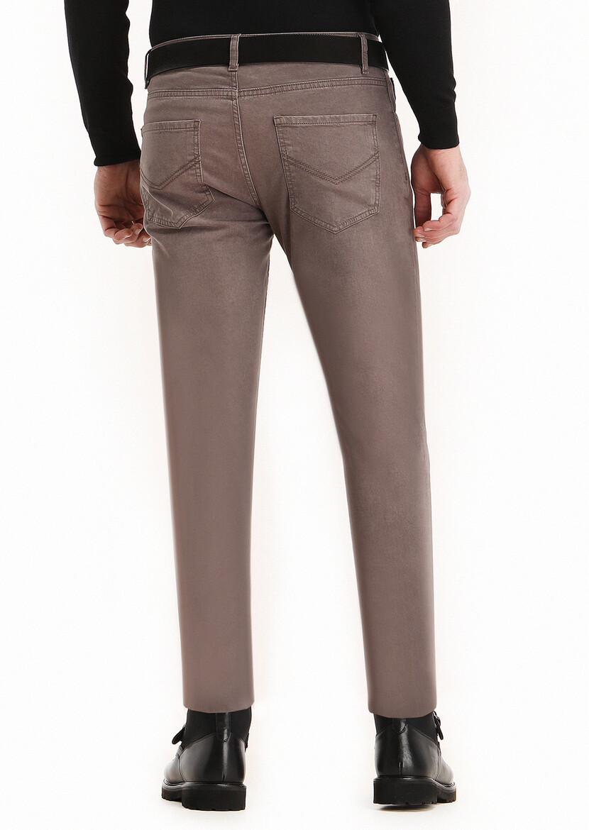 Light Brown Weaving Slim Fit Casual Cotton Blended Trousers - 4