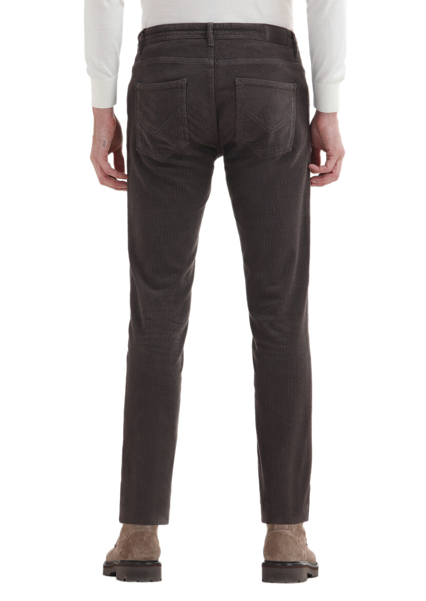 Light Brown Weaving Slim Fit Casual Cotton Blended Trousers - 4