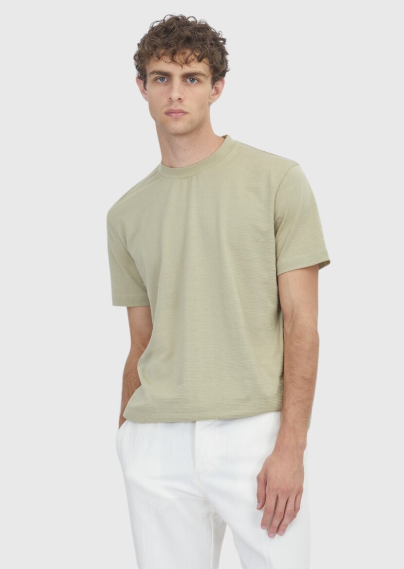 Light Green Jacquard 100% Cotton T-Shirt - RAMSEY