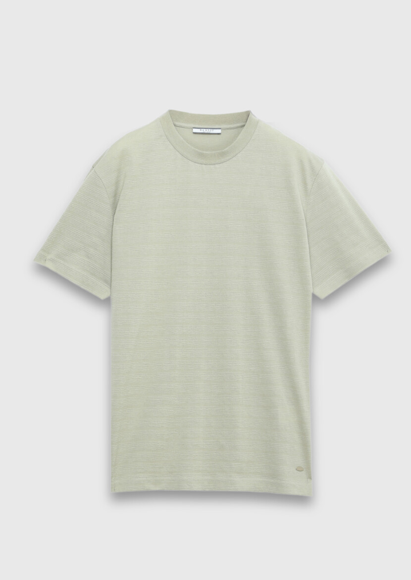 Light Green Jacquard 100% Cotton T-Shirt - 6