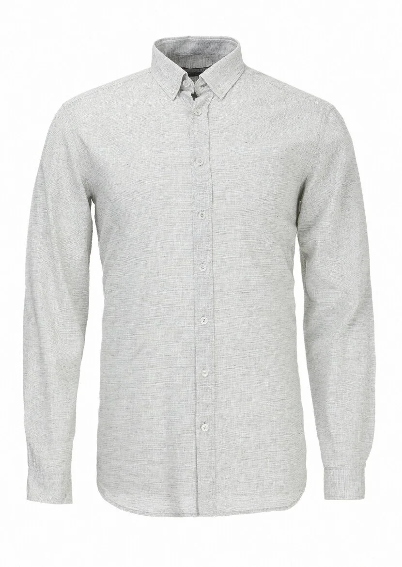 Light Green Micro Regular Fit Weaving Casual Cotton Blended Shirt - 5