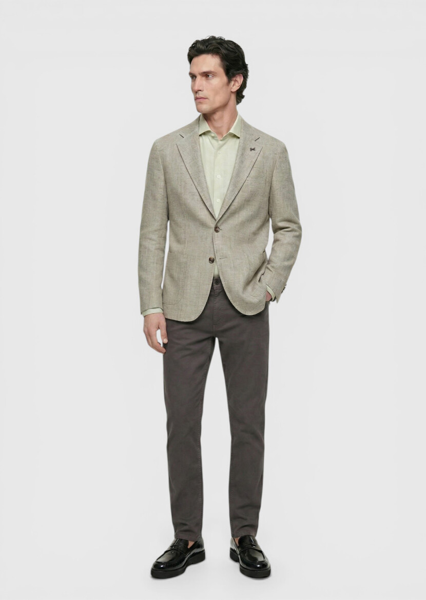 Light Green Patterned Shirt Shoulder Slim Fit Cotton Blended Jacket - 3