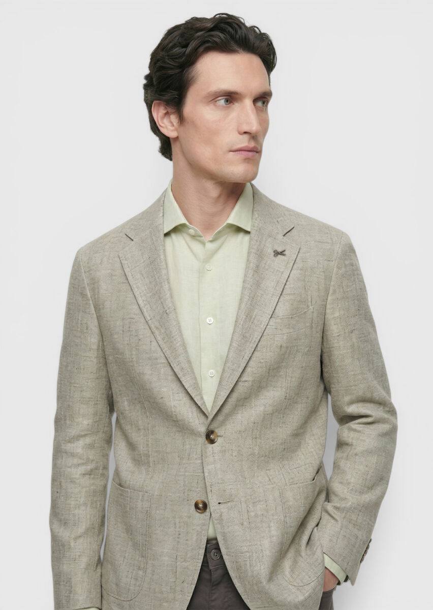Light Green Patterned Shirt Shoulder Slim Fit Cotton Blended Jacket - 3