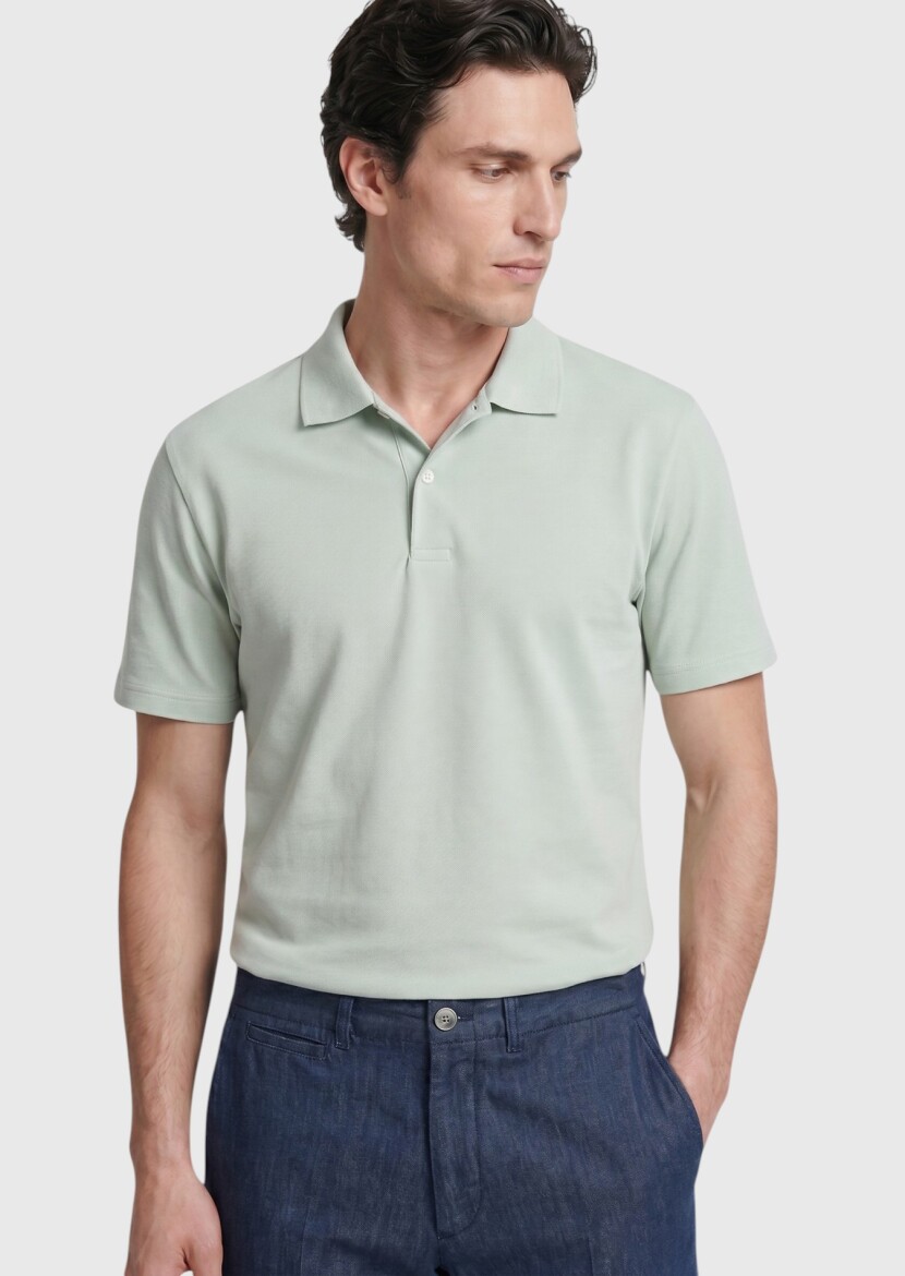 Light Green Plain 100% Cotton T-Shirt - 1
