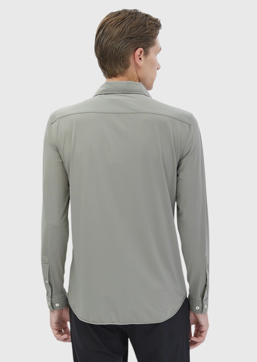 Light Green Plain Casual Fit Long Knitting Casual Shirt - 4