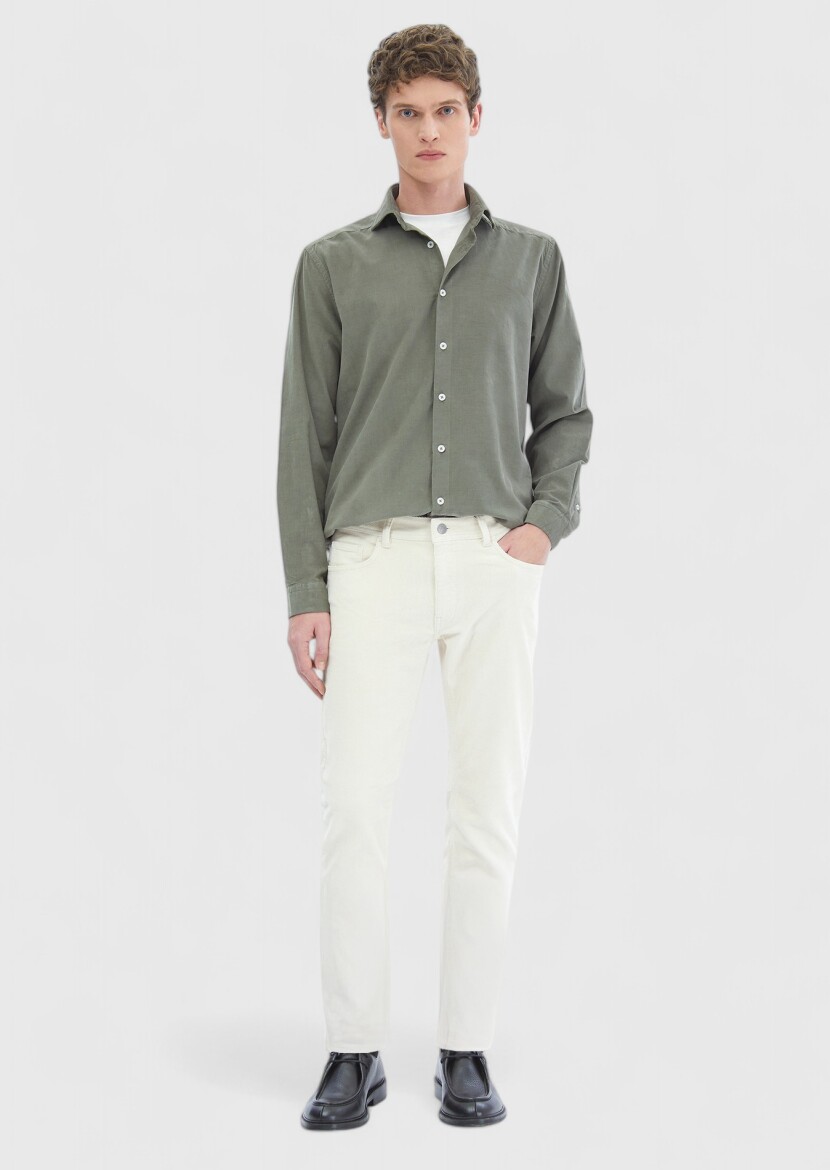 Light Green Plain Casual Fit Long Weaving Casual 100% Cotton Shirt 