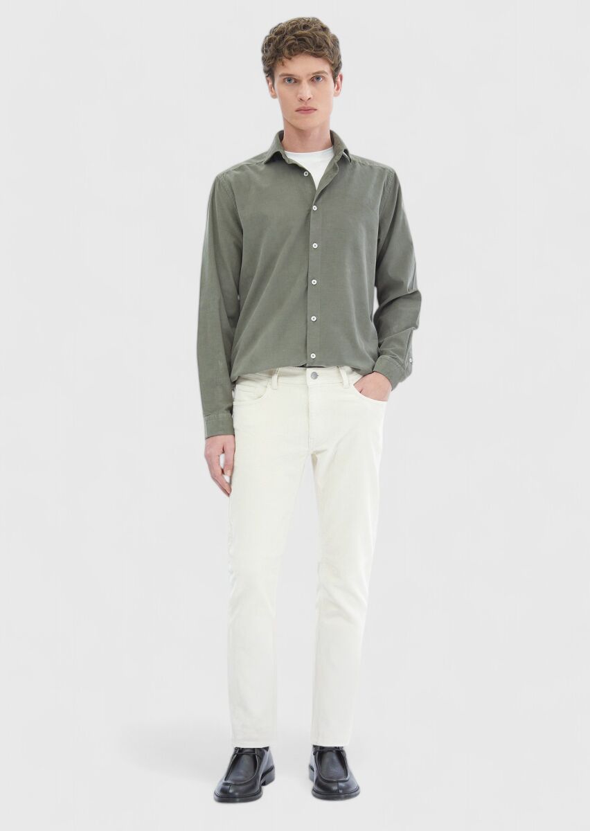 Light Green Plain Casual Fit Long Weaving Casual 100% Cotton Shirt - 2