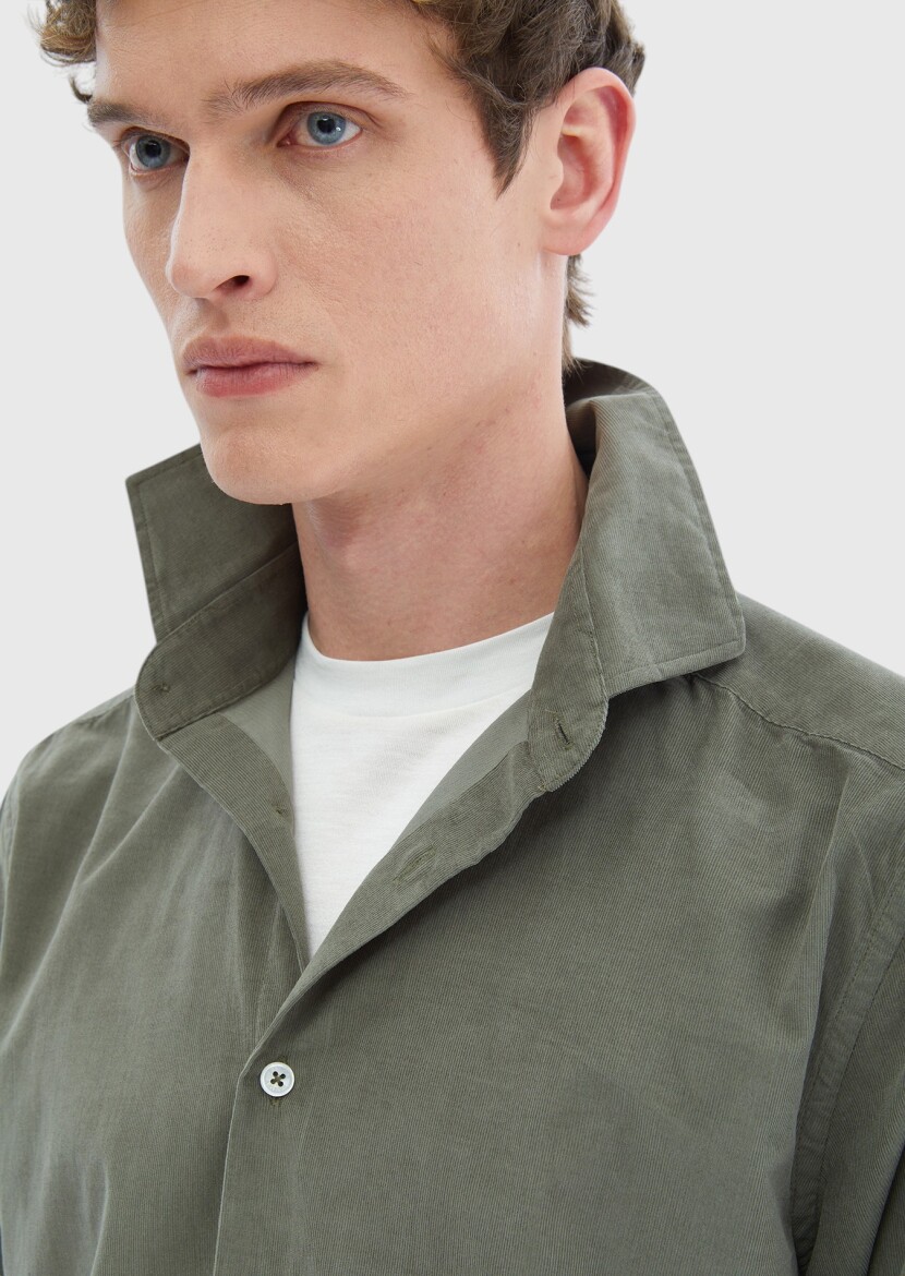 Light Green Plain Casual Fit Long Weaving Casual 100% Cotton Shirt - 4