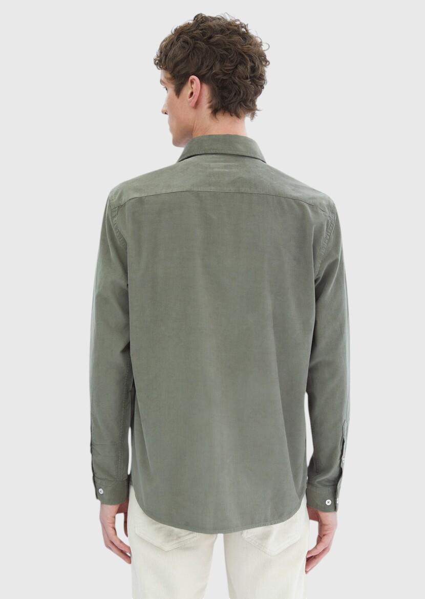 Light Green Plain Casual Fit Long Weaving Casual 100% Cotton Shirt - 5