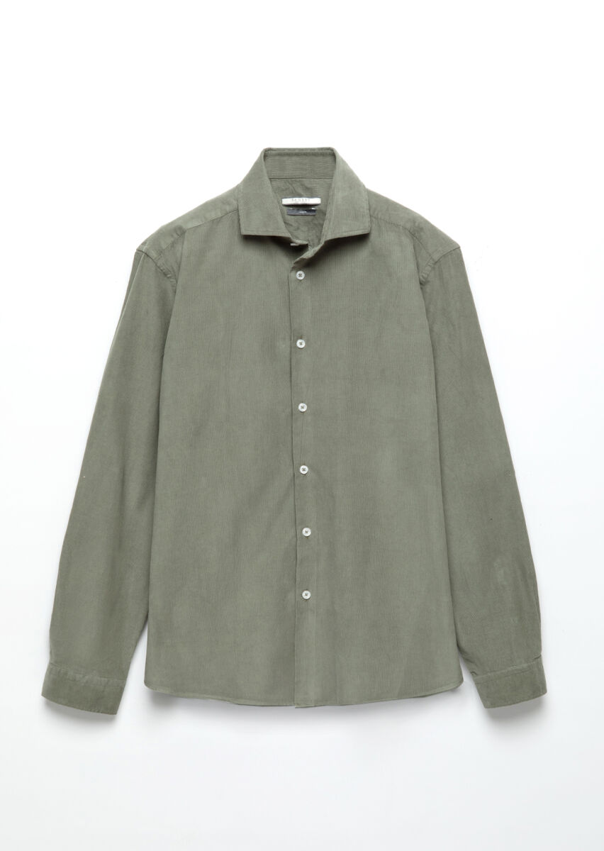 Light Green Plain Casual Fit Long Weaving Casual 100% Cotton Shirt - 6